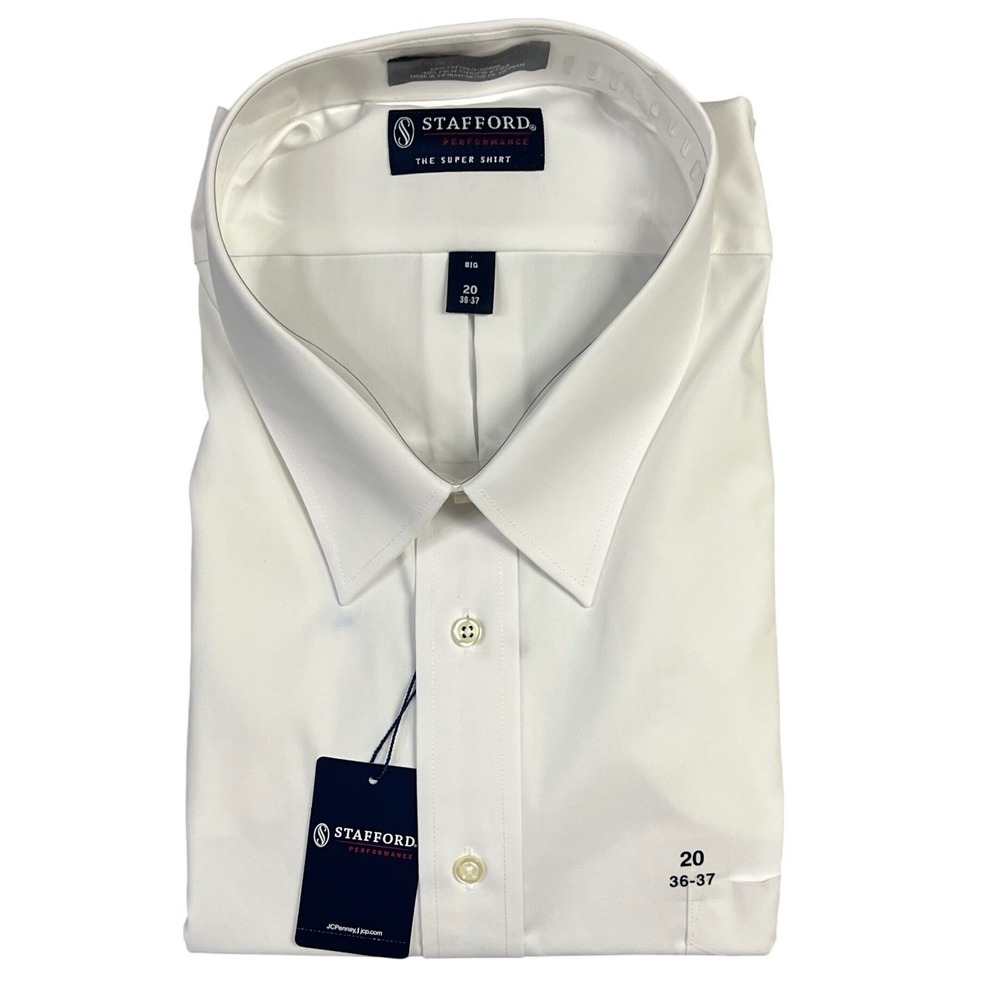 Stafford Performance Super Shirt 20 36-37 Big White Long Sleeve Dress Shirt New